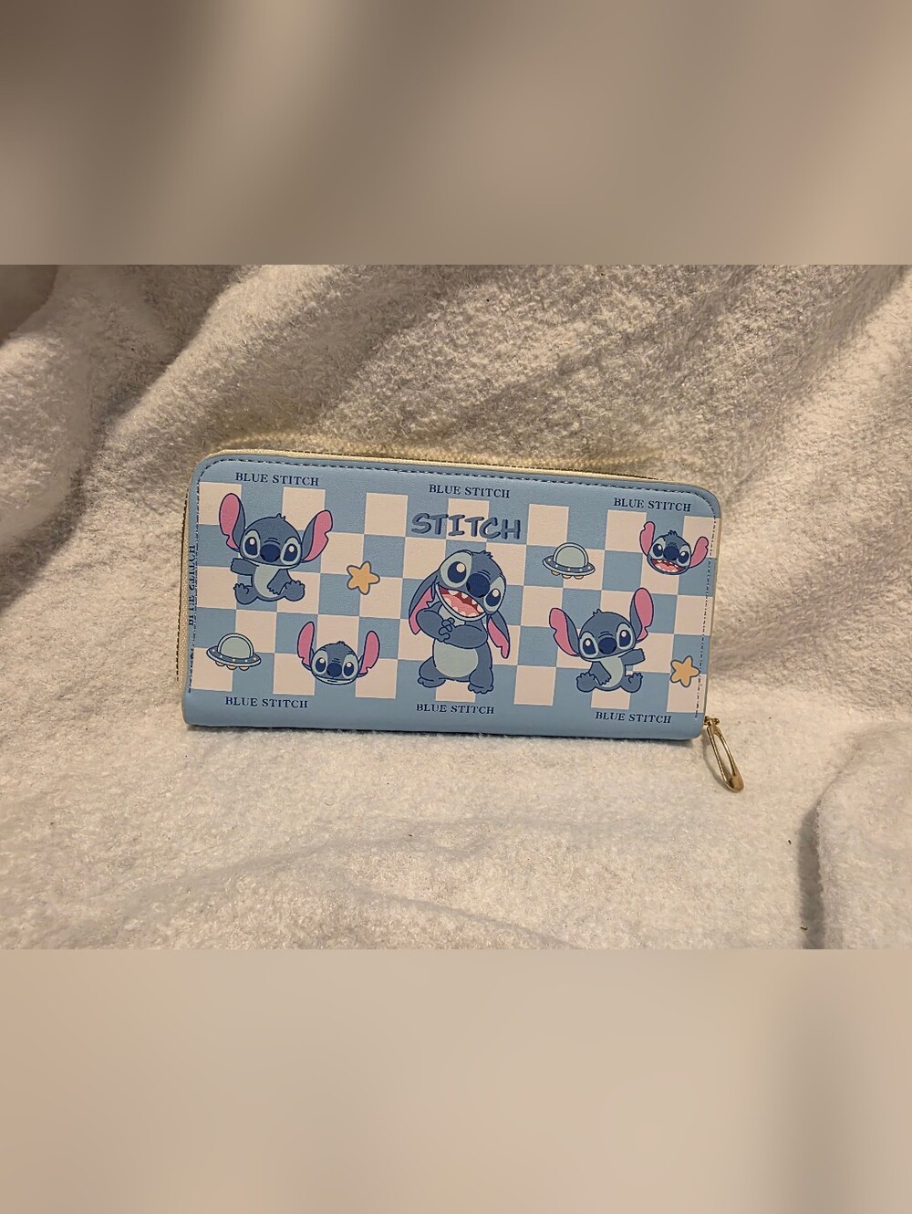 NWOT Stitch Zip Wallet with Blue Checkered Print